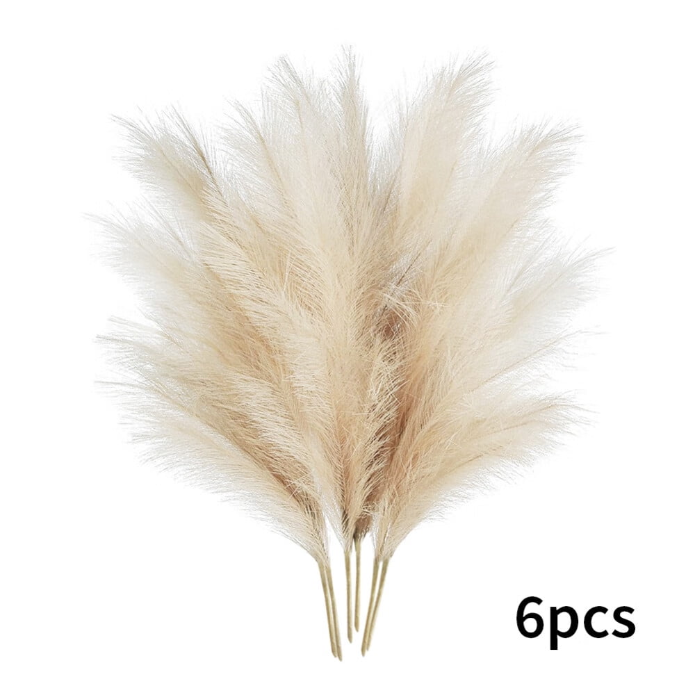 6PCS Faux Pampas Grass Decor - 45cm White Artificial Fluffy Pampas For Vase, Room & Wedding Decor