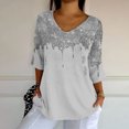thumbnail image 4 of Endives Women's Shirts Elegant Retro Art Print V Neck Loose Mid Length Sleeve Womens Top Blouse, 4 of 6
