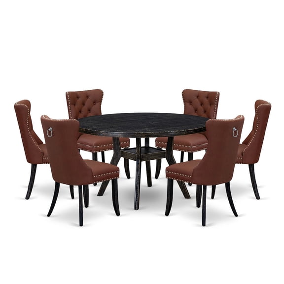 Luxe by East West Furniture 7 Piece Dining Table Set Contains 54" Round Table In Burgandy Color