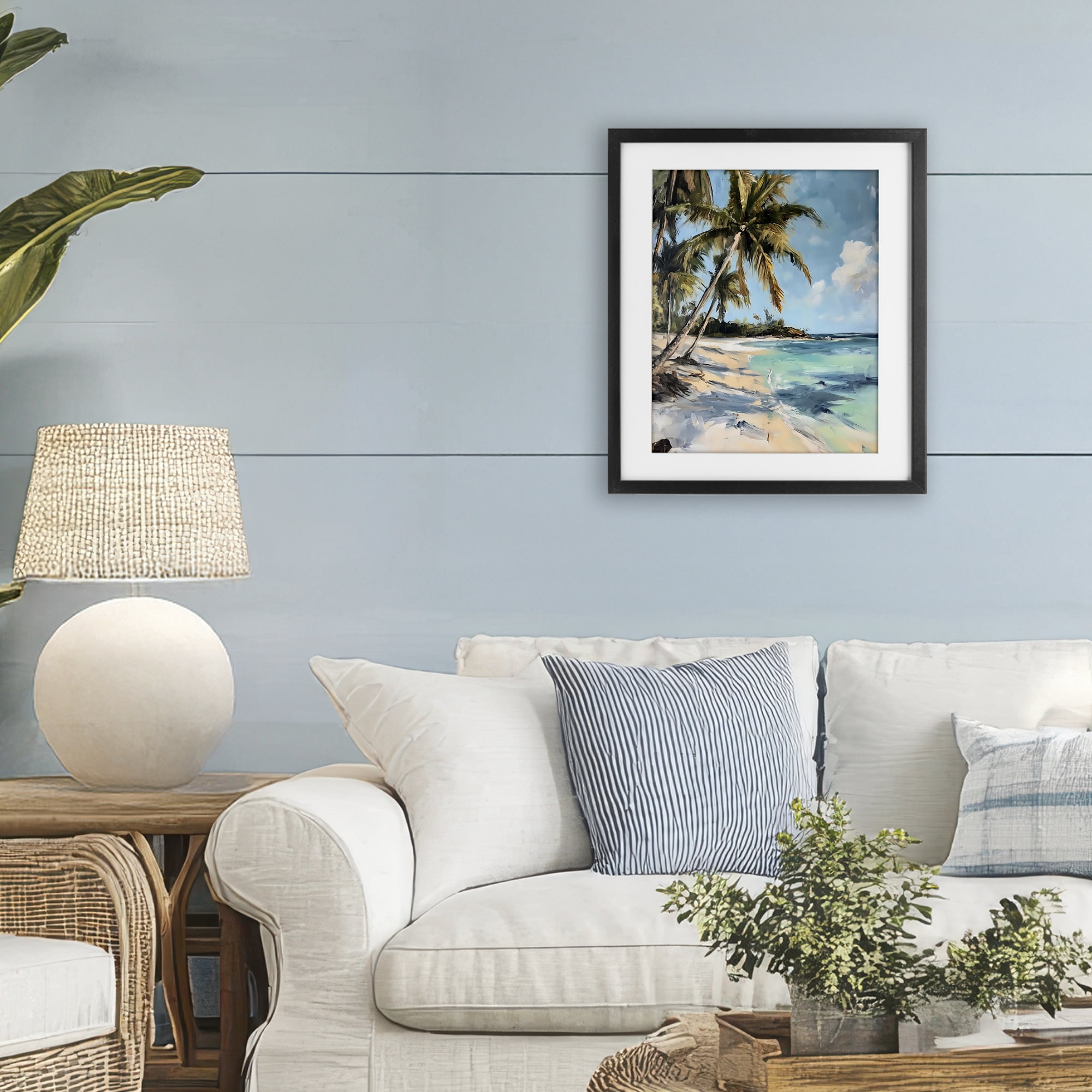 Stupell Industries Tropical Coastline Palm Frond Shadows Black Framed Print Under Glass, design by Franklyn Gregory