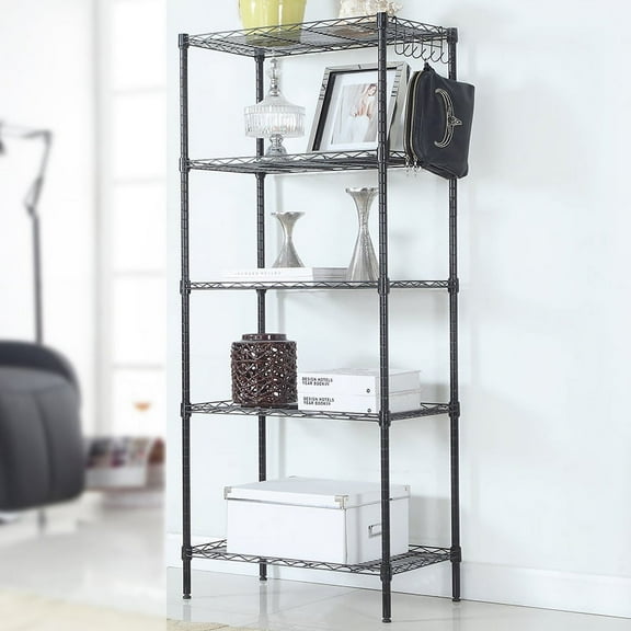 QXDRAGON Heavy Duty 5-Shelf Shelving Unit, 21" L x 11" W x 59" H for Laundry Bathroom Kitchen, 5 Tier, Black