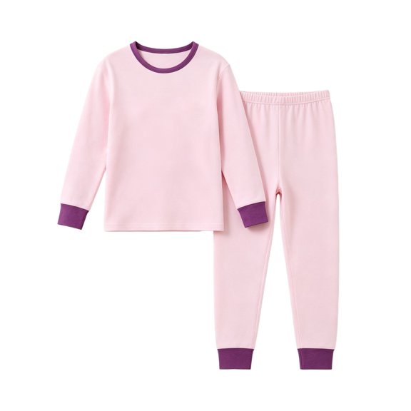 TIREOW Kids Underwear 2 Piece Set Contrast Trim Long Sleeve Crewneck Top and Long Pants Boys and Girls Sleepwear Loungewear Set
