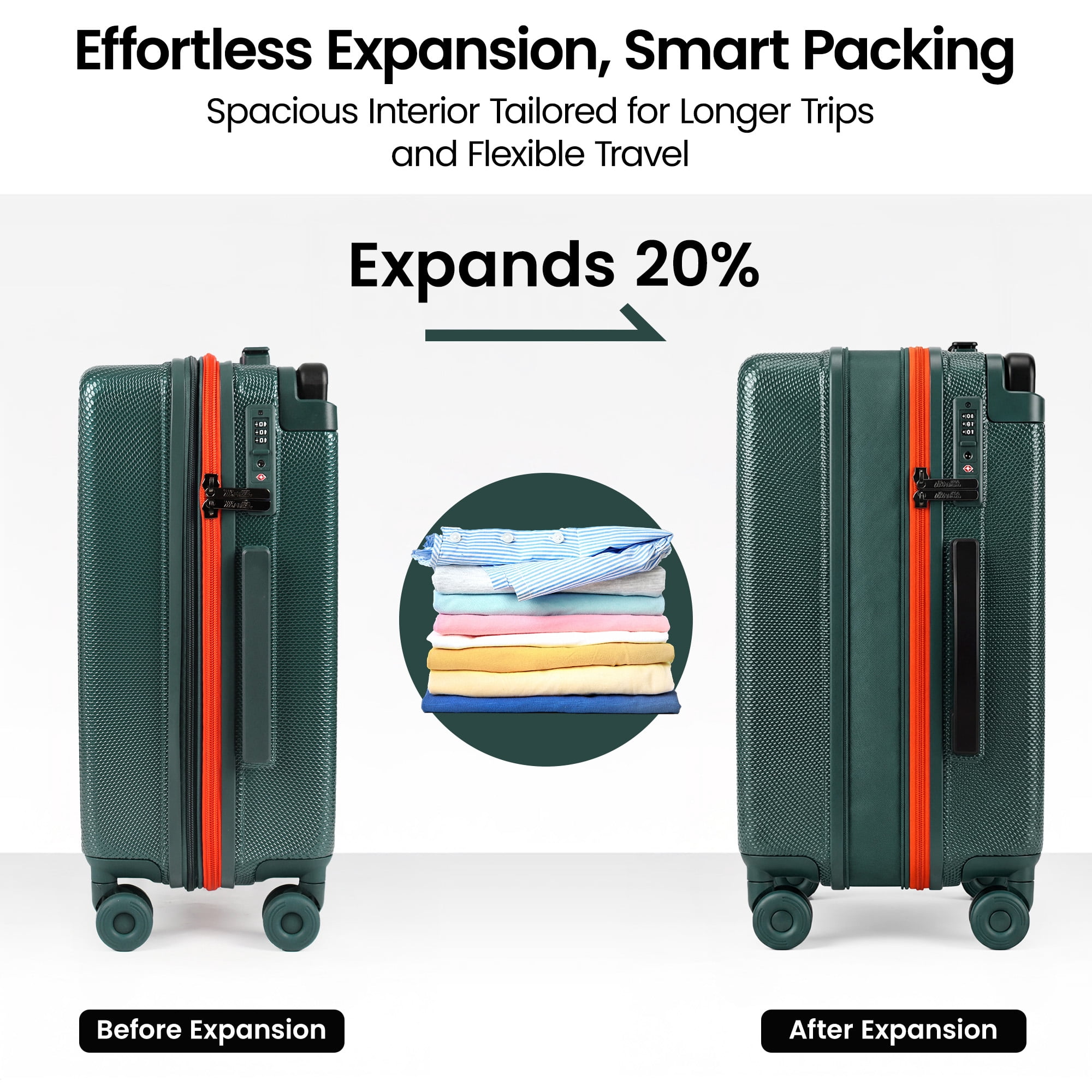 New York Xpress 26" Hardside Medium Checked Luggage,Expandable Suitcase with Silent Wheels & Aluminum Wide Handle,TSA-Approved, Green - LP13803