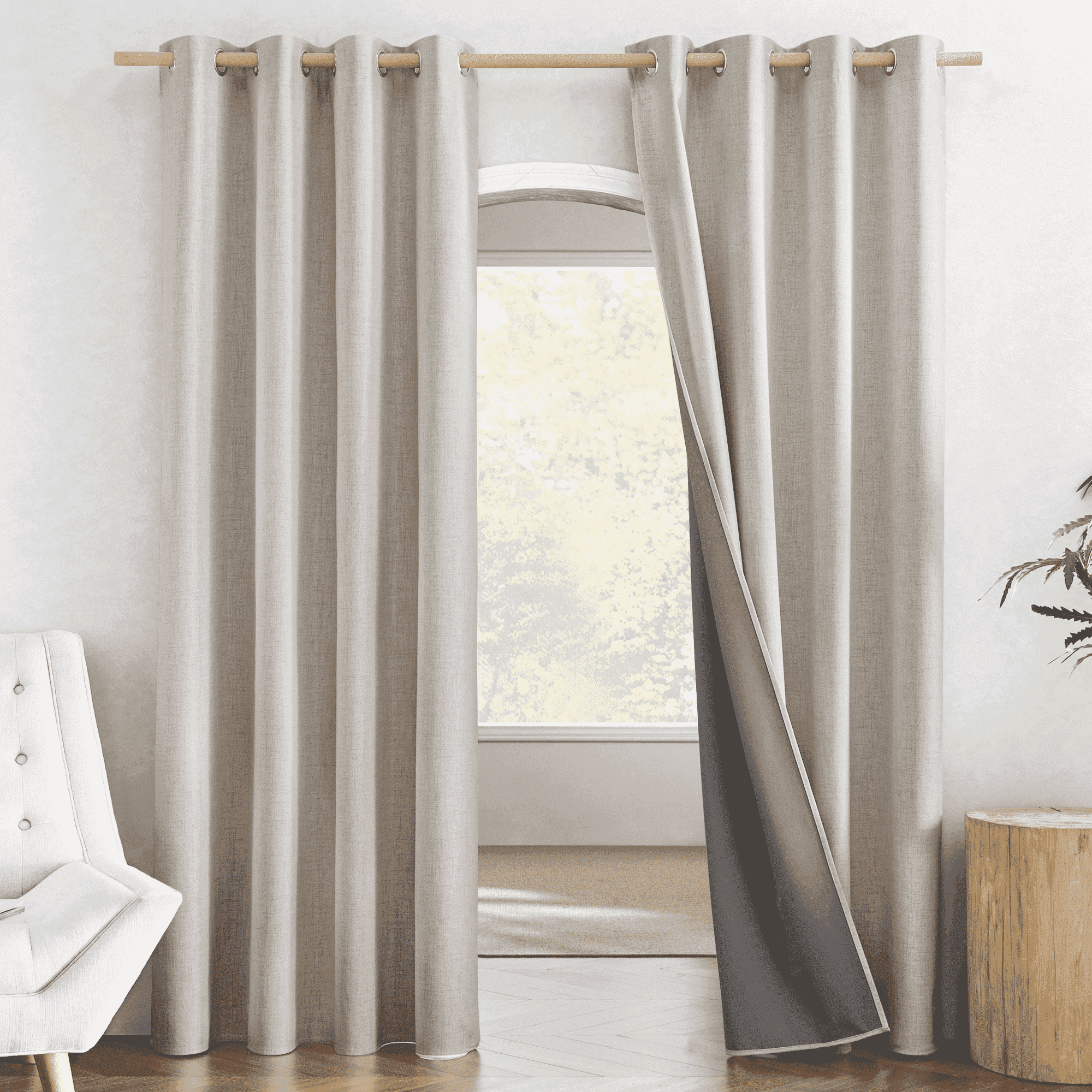 NICETOWN 100% Blackout Linen Curtains 84 inches Length 2 Panels set， Full Blackout Thermal Insulated Grommet Window Treatment for Bedroom， 52"x84"， Oatmeal