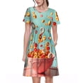 thumbnail image 1 of Balery Floating Colorful Cereal Vestidos sueltos de manga corta para mujer, vestidos de verano 2025, vestidos casuales de corte A con vuelo., 1 of 6