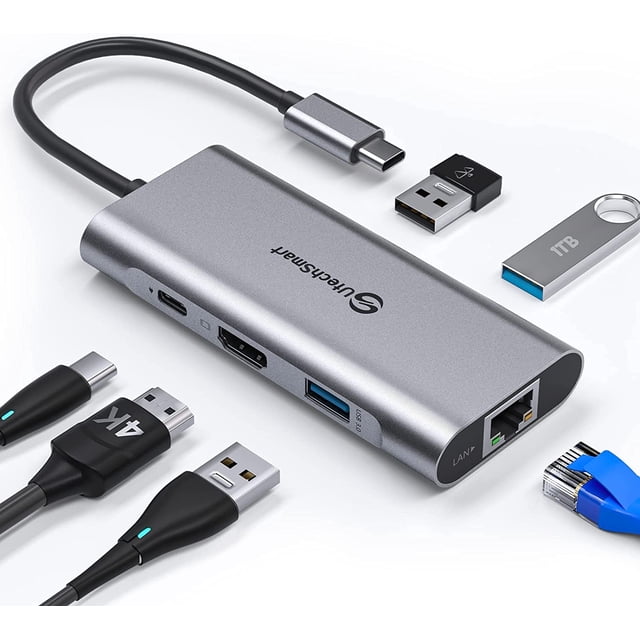 UtechSmart USB C Hub, USB C Ethernet Multiport Adapter, 6 In 1 USB C to Dock Compatible for Pro/Air, Chromebook