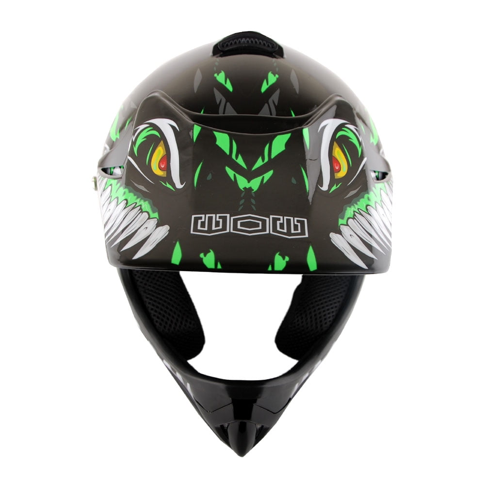 WOW Youth Kids Motocross BMX MX ATV Dirt Bike Helmet HJOY Dino Green
