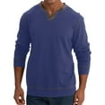 thumbnail image 2 of Fashion YLSDY Mens Henley Long Sleeve Shirts Fall Lightweight Sweatshirts Casual V Neck Slim Fit Pullover T-Shirt Blue S, 2 of 6