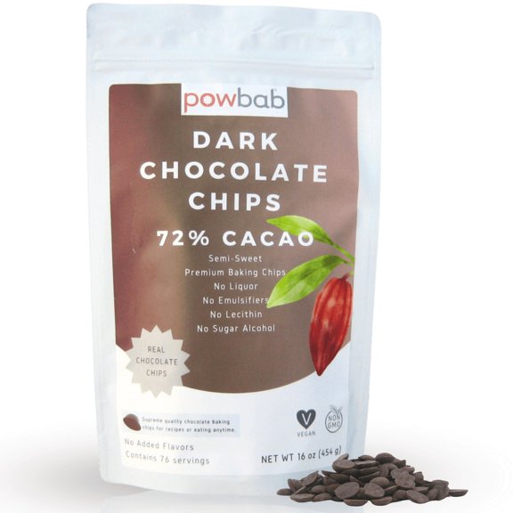 powbab Dark Chocolate Chips, 72% Cacao, Semi-Sweet Organic Mini Chips (16 oz)