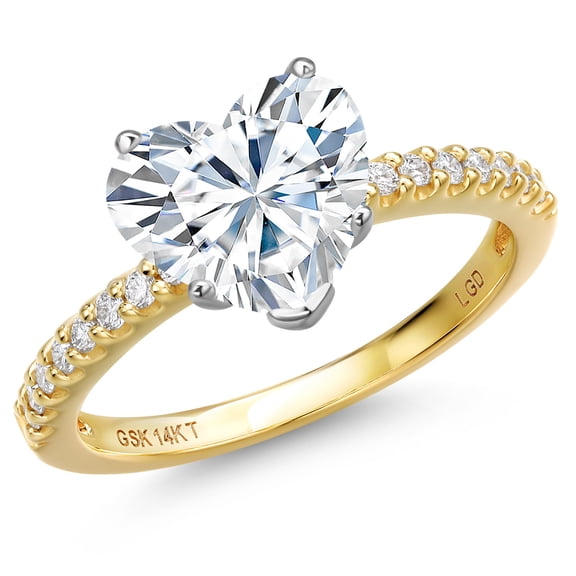 Gem Stone King 14K Two Tone Gold White Moissanite and Lab Grown Diamond Engagement Ring for Women | 3.86 Cttw | Heart Shape 10MM | Gemstone Birthstone | Size 8