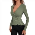 thumbnail image 2 of Camiseta de Larga Ajustada con Escote en V Profundo y Fruncido para Mujer Verde M, 2 of 5