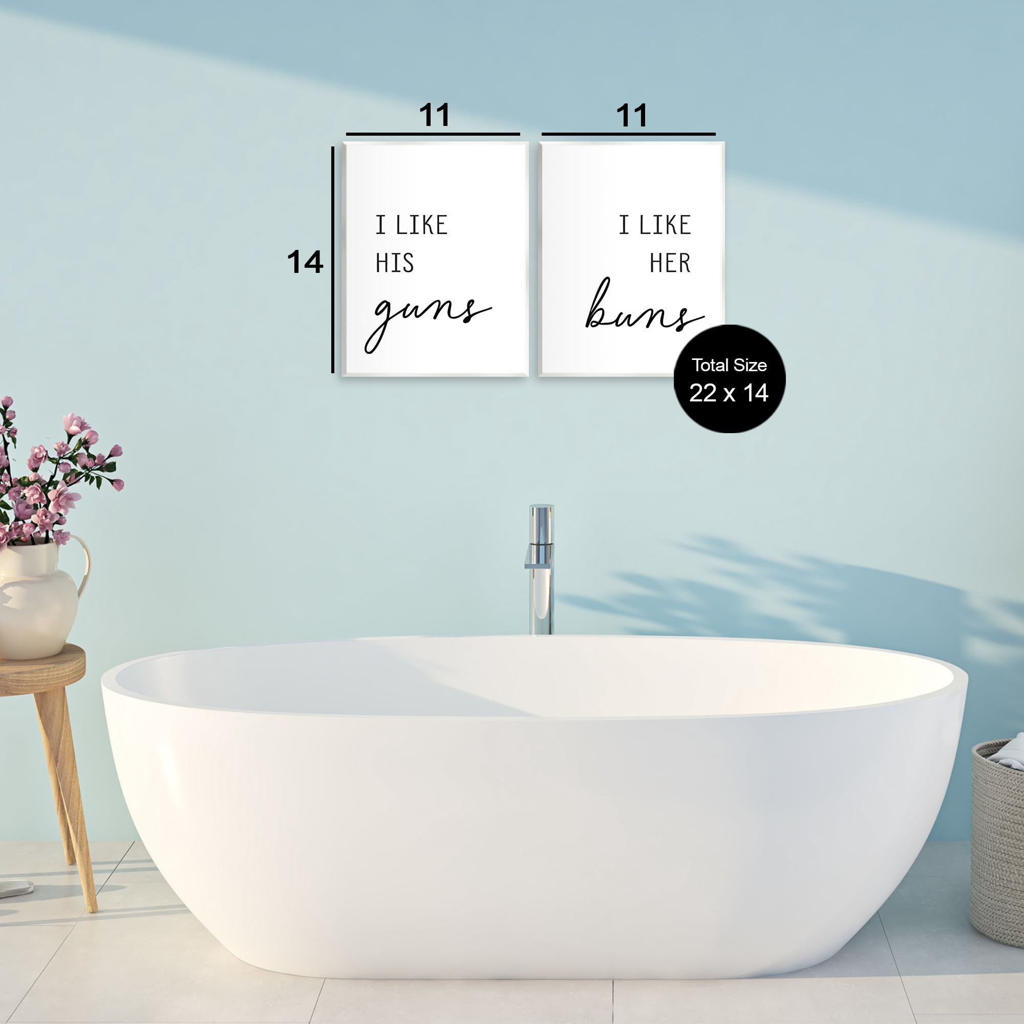Like His Guns & Her Buns 2 Piece Wall Plaque Art Set, design by Lettered and Lined