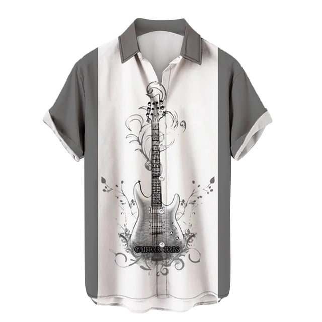 Chemise à Boutons pour Hommes Mode Été 2024 Personnalité Décontractée Instrument de Musique Numérique Manches Courtes-Week