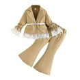 thumbnail image 2 of GBSYEWXS Teen Girls Outfits Sets Solid Color Suit Flare Pant Long Sleeve Lapel Neck Fall 2Pc Clothing Set Khaki Size 2-3 T, 2 of 9