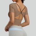 thumbnail image 2 of Sevevn Women's Short Sleeve Workout Crop Tops Open Back Twisted Strappy Scoop Neck Slim Fit Athletic Shirts Coffee M, 2 of 9