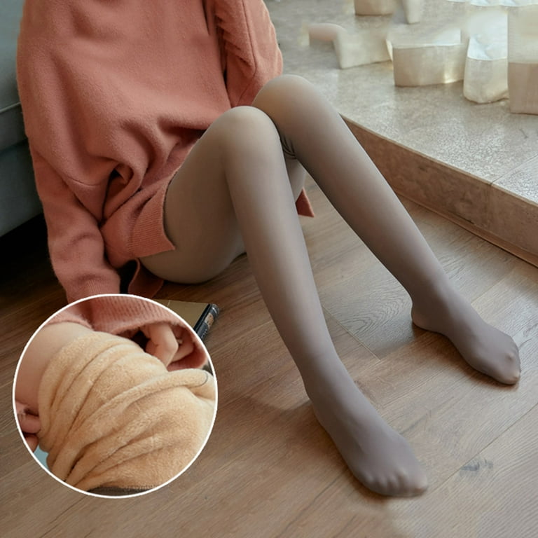 Winter Warm Fleece Pantyhose Lined Natural Skin Color Leggings Slim  Stretchy Tights for Women Outdoor Black Skin Step On 300g 
