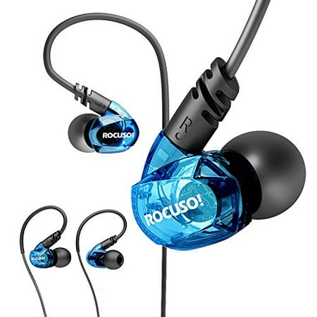ROCUSO Earbud Headphones with Microphone, Over Ear Waterproof Earbuds Stereo Bass Musician In Ear Monitor, Sport Earphones