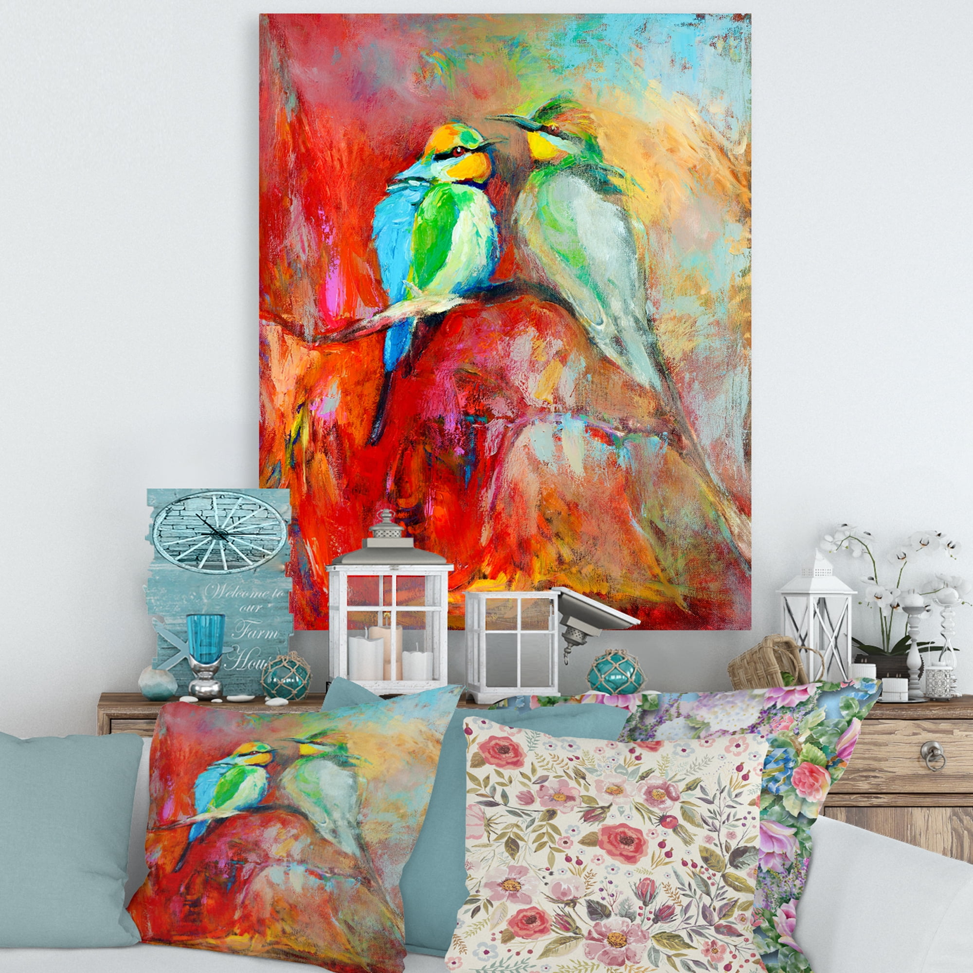 Designart ' Blue Tailed Bee Eaters Sitting On A Branch ' Nautical & Coastal Canvas Wall Art Print