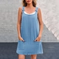thumbnail image 2 of hotojiny Womens Denim Overalls Dress Casual Summer Loose Bib Rompers Jumpers Adjustable Straps Jean Overall Dress with Pockets, 2 of 5