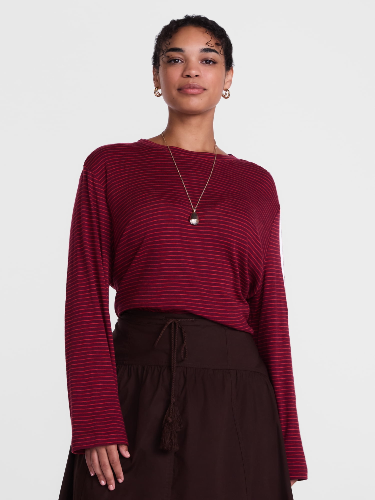 Scenario Women's Oversized Tee with Long Sleeves, Sizes XS-XXXL