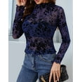 thumbnail image 5 of Womens Lace Mesh Long Sleeve Top Floral Sheer See Through Tops Mock Neck Shirts Party Club Night Blouses Navy Blue S, 5 of 9