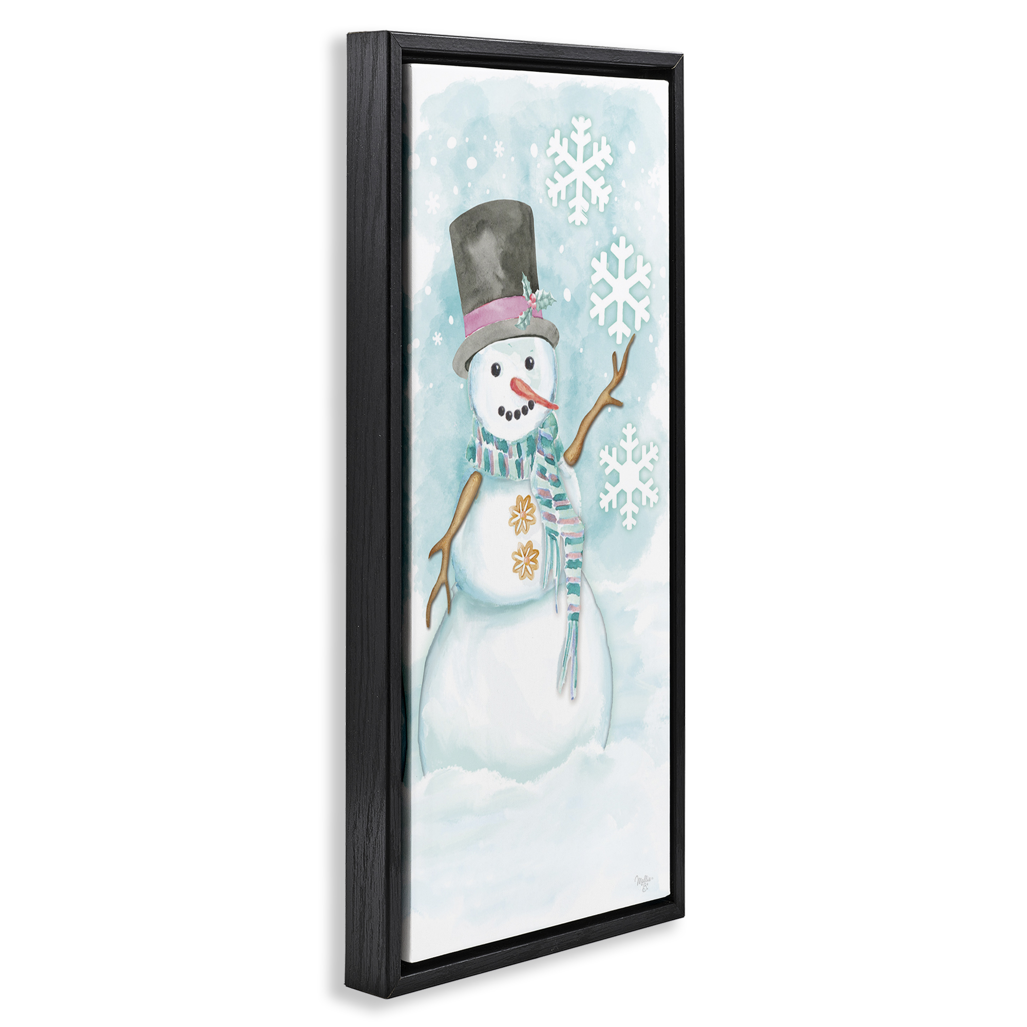 Stupell Industries Waving Snowman Greeting Holiday Painting Black Floater Framed Art Print Wall Art, 11 x 25