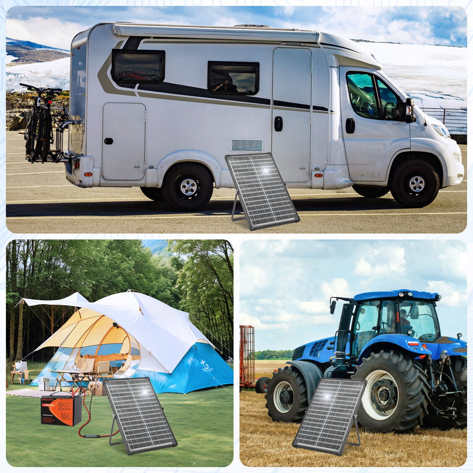 1pc 30W Bifacial Solar Panel Kit Built-in Smart Controller 12V Solar Panel Solar Battery Charger Maintainer Waterproof Adjustable Mount Bracket For Boat Car RV Motorcycle Marine Mower Tractor Trailer