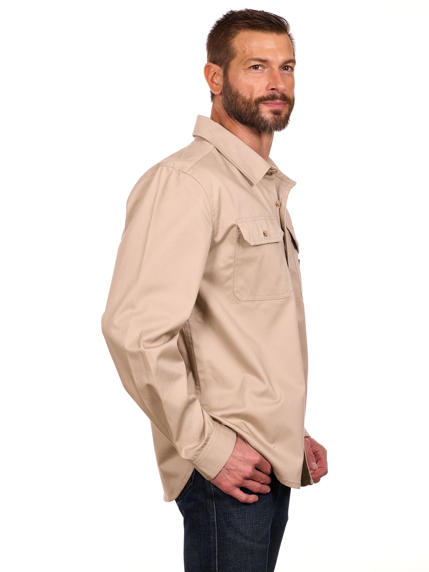 Bass Creek Outfitters Men's Flame Resistant Long Sleeve Twill Work Shirt, Sizes M-2XL
