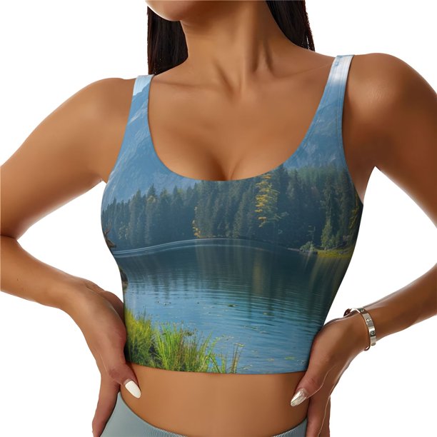 Balery Majestic Deer Mountain Lake Sujetadores deportivos con espalda cruzada para mujer, acolchados, sin costuras, de alto impacto, ideales para yoga, gimnasio, entrenamiento y fitness.-Medium