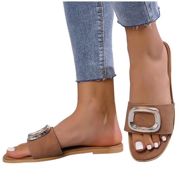 Fnooota Women's Flat Sandals, Non-slip Open Toe Slip On Fashion Summer Shoes Brown Size 9