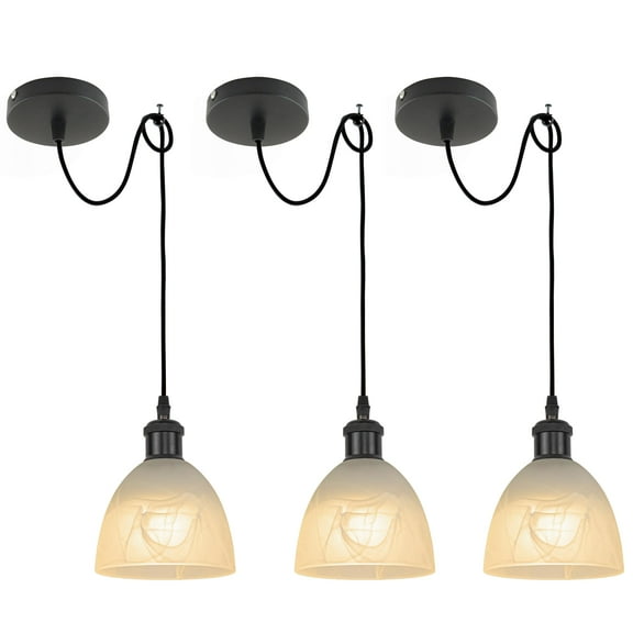Kiven Frosted Glass Pendant Light Fixture 3 Pack, High Ceiling Compatible Pendant Lighting with 9.84FT Wire, Farmhouse Hardwire Pendant Lighting for Kitchen Foyer Bedroom Home Decor,Black