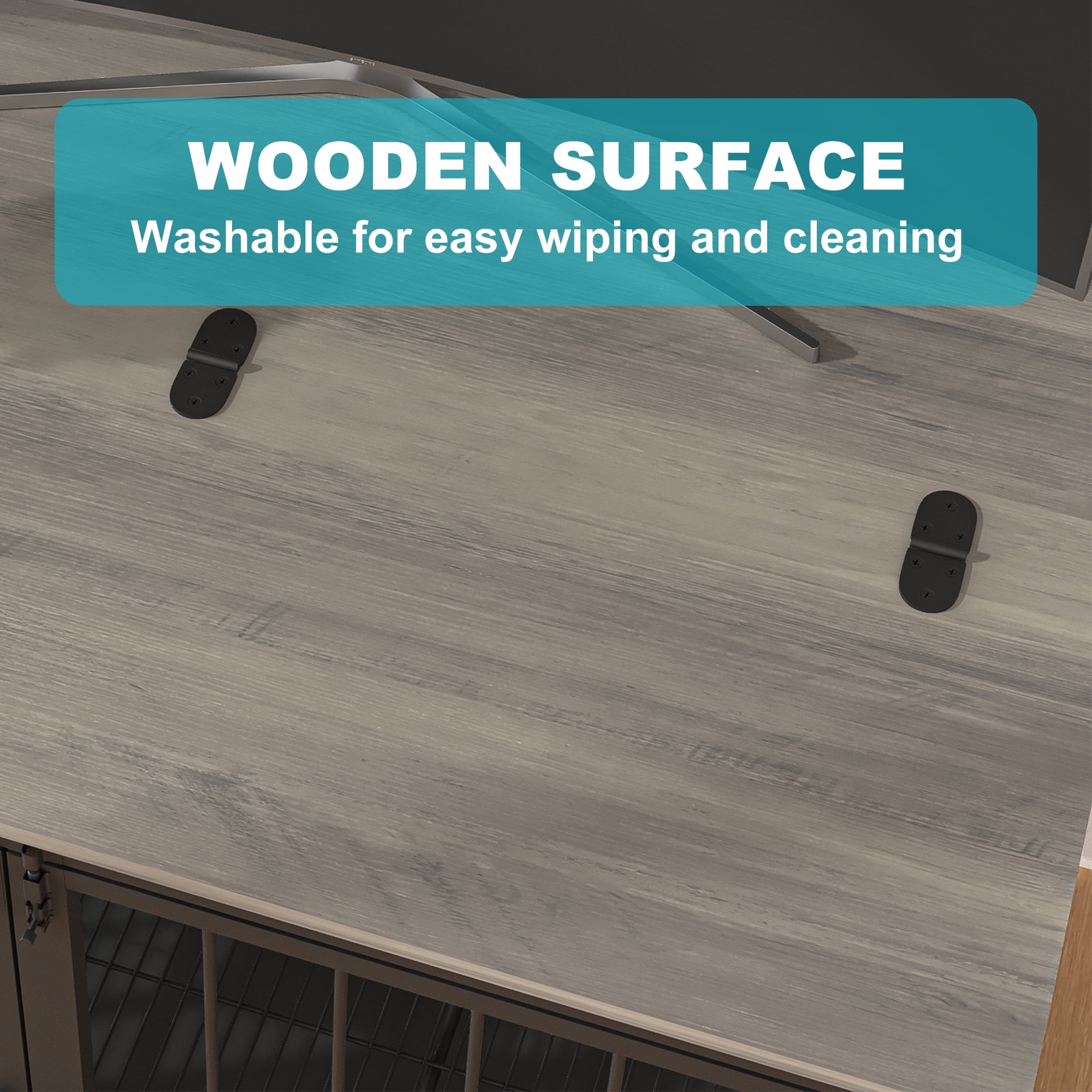 resenkos 31" Dog Crate with Feeding Bowl, Wheels, Flip-Up Top Opening Kennel with Trays, Furniture Style Dog Cage for Indoor Dogs, Gray