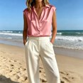thumbnail image 4 of DagobertNiko Women Plus Size Short Sleeve Tops Silk Satin Lapel Elegant Blouses Casual Tee for Summer Daily Wear and Style, 4 of 5