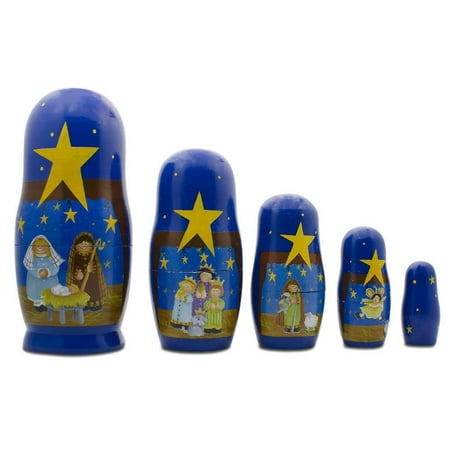 Wooden Nativity BestPysanky Set of 5 Nativity Scene Set Wooden Nesting Dolls 5.75 Inches ()