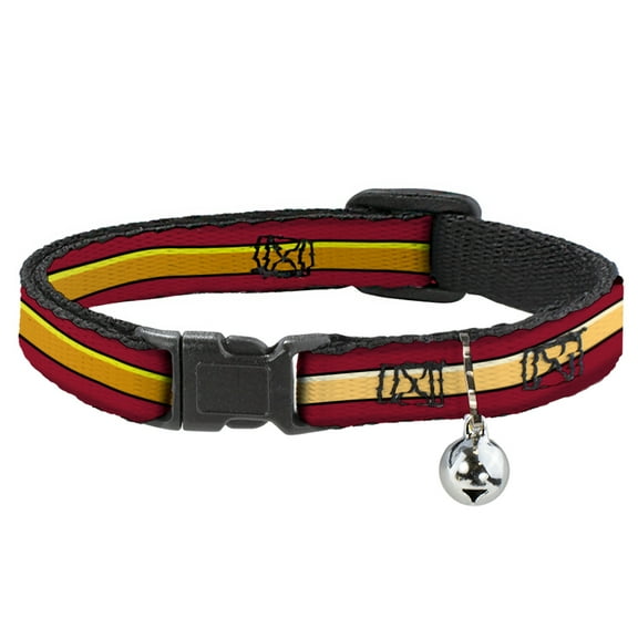 DC Comics Breakaway Cat Collar With Bell, Plastic Clip, Easy Adjustable, The Flash Stripe Burgundy Gold, 8.5 to 12 Inches 0.5 Inch Wide