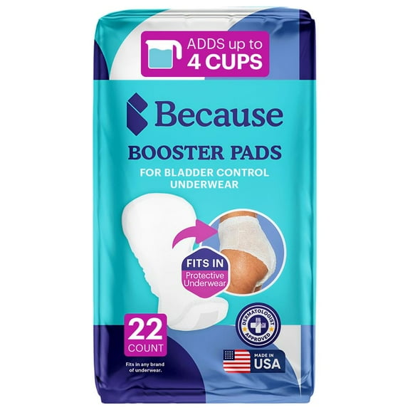 Because Overnight Booster Pads Fit All Adult Diapers, Helps Keep Your Adult Diaper Active All Night, Adds 4 Cups to Incontinence Underwear, Extra Absorbency, 22 Count (Packaging May Vary)