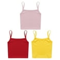thumbnail image 5 of Yartina Kids Girls 3 Pieces Cami Tank Top Solid Color Spaghetti Straps Dance Crop Top Ribbed Camisole Pink&Yellow&Red M, 5 of 7