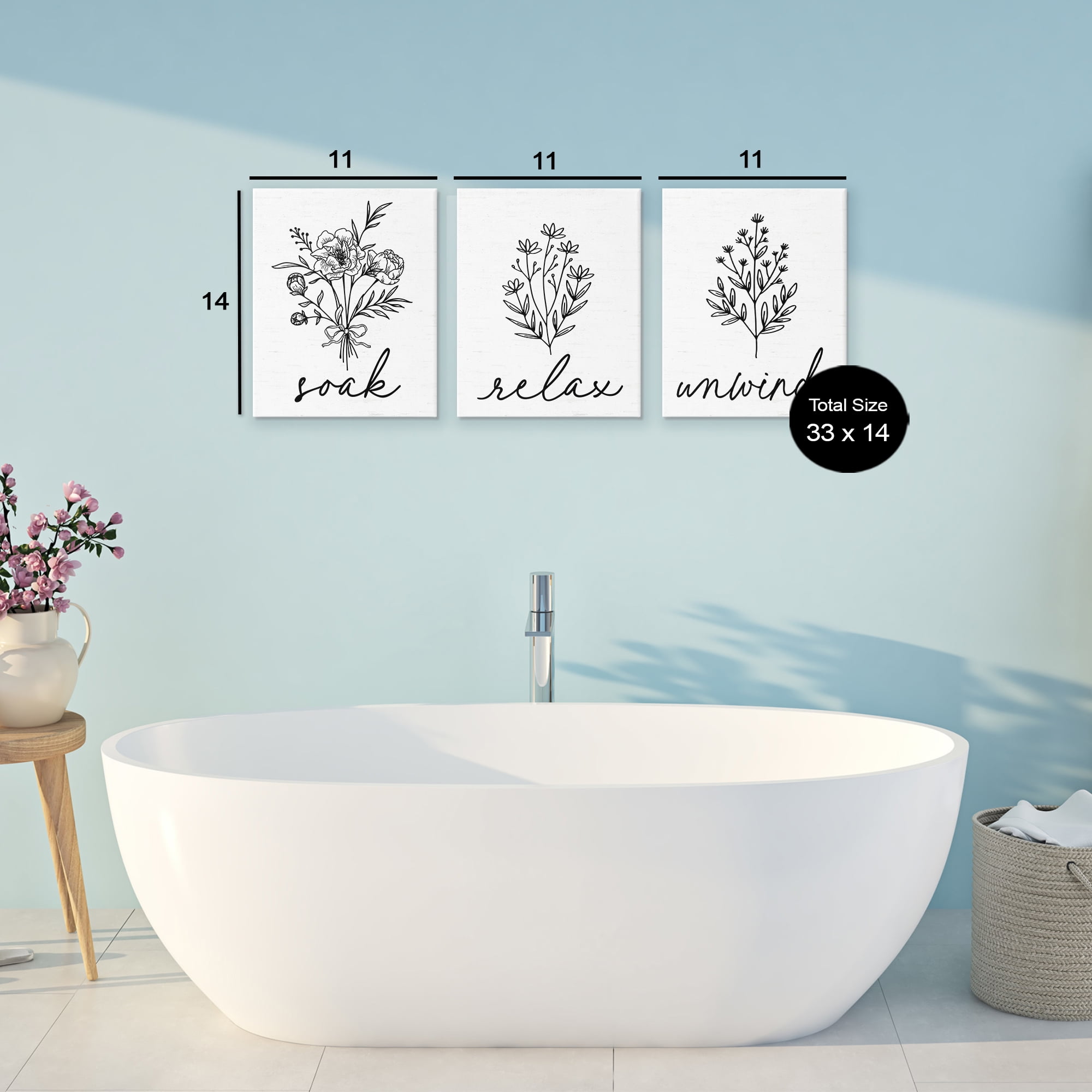 Bathroom Herbs for Relaxation 3 Piece Canvas Wall Art Set, design by Lettered and Lined