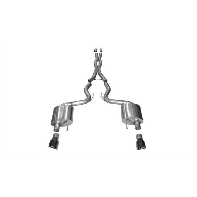 Fits 2015-2017 Ford Mustang Corsa Performance Exhaust System Kit 14328BLK Xtreme Cat Back System; Stainless Steel; With Mufflers; 3 Inch Pipe Diameter; Dual Exhaust With Dual Exit