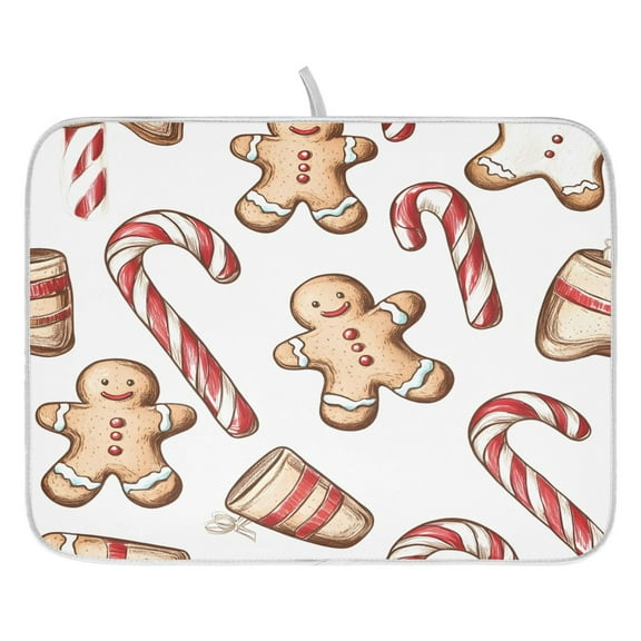 Gingerbread Man Christmas Dish Drying Mat for Kitchen, Quick Drying Absorbent Soft Durable 16" x 18"