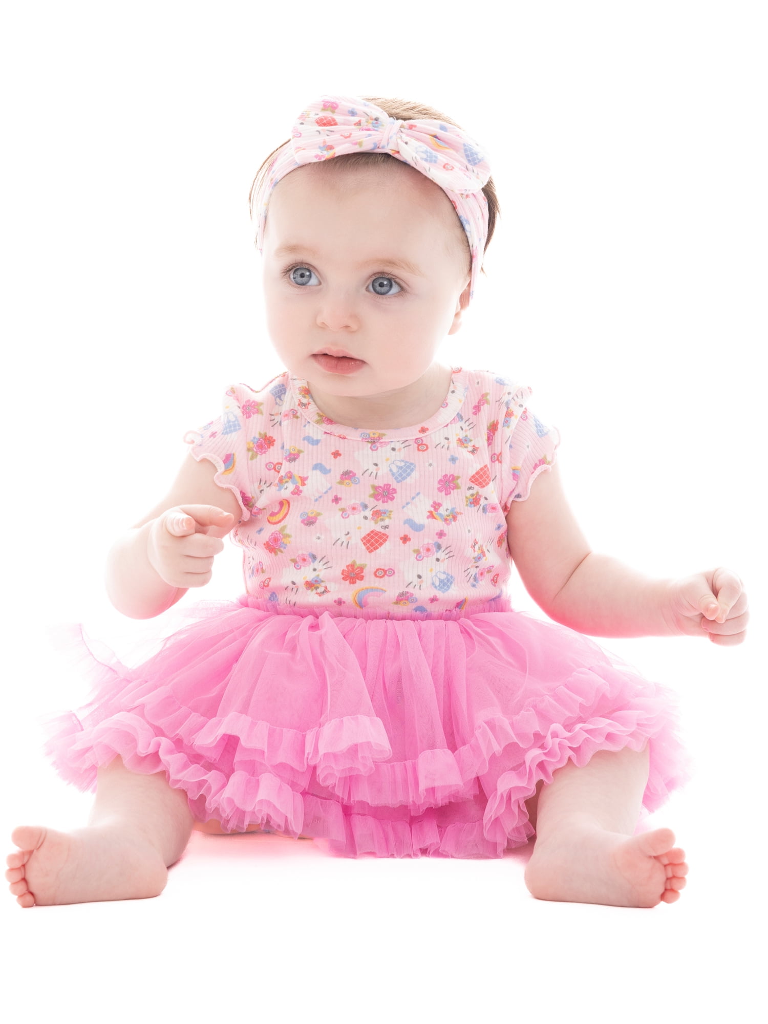 Hello Kitty Baby Girl Allover Print Tutu Dress with Matching Bow Headband, Sizes 0/3M-24M