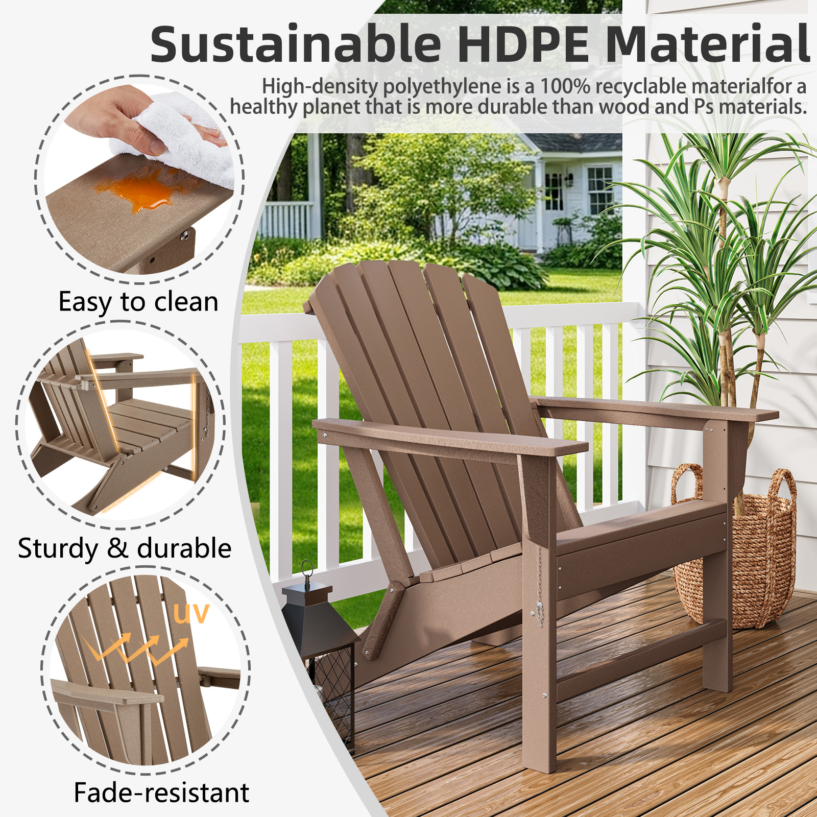 Erinnyees All-Weather Adirondack Chair,Folding Adirondack Outdoor Chair with Wooden Textured for Patio,Garden,Backyard and Lawn,Pale Ocre