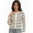 thumbnail image 3 of Women's Striped Cardigan Sweater Trendy Long Sleeve Button Down Crew neck Cardigans, 3 of 6