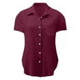 thumbnail image 5 of Htigea Clearance Women's Button Down Shirts Short Sleeve Dress Shirts Basic Business Collared Work Blouses Fall Savings Wine,M, 5 of 5