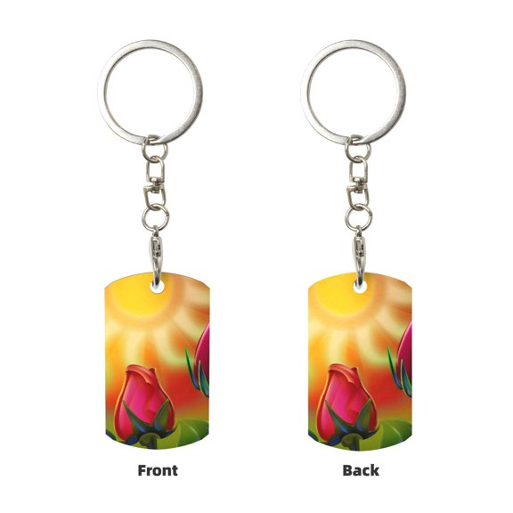 Uemuo Rose Psychedelic Pattern Rectangular Metal Keychain - Durable, Stylish, and Personalized Key Ring for Men and Women,Engraved Keychain,Gift Slim Sturdy Keychain