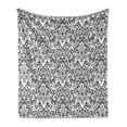 thumbnail image 1 of White Damask Soft Flannel Fleece Throw Blanket, Print of Vintage Style Continuing Garden Artwork Flourishes and Leaves, Cozy Plush for Indoor and Outdoor Use, 70" x 90", Charcoal Grey, by Ambesonne, 1 of 6