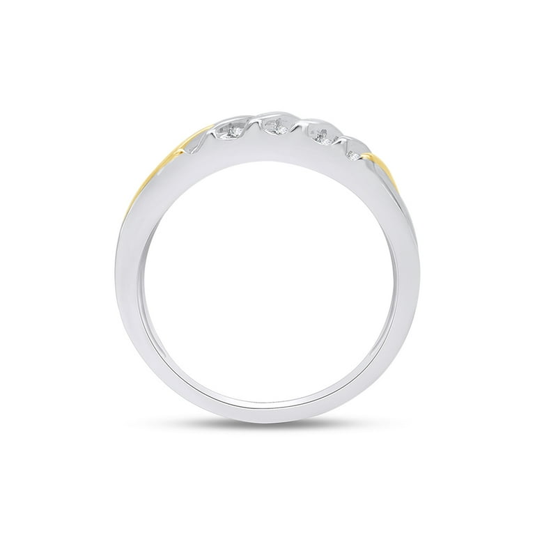 AFFY Men's Diamond Wedding Band - 1/10 Carat Round Natural Diamond In 14K Gold Over Sterling Silver, Size Available