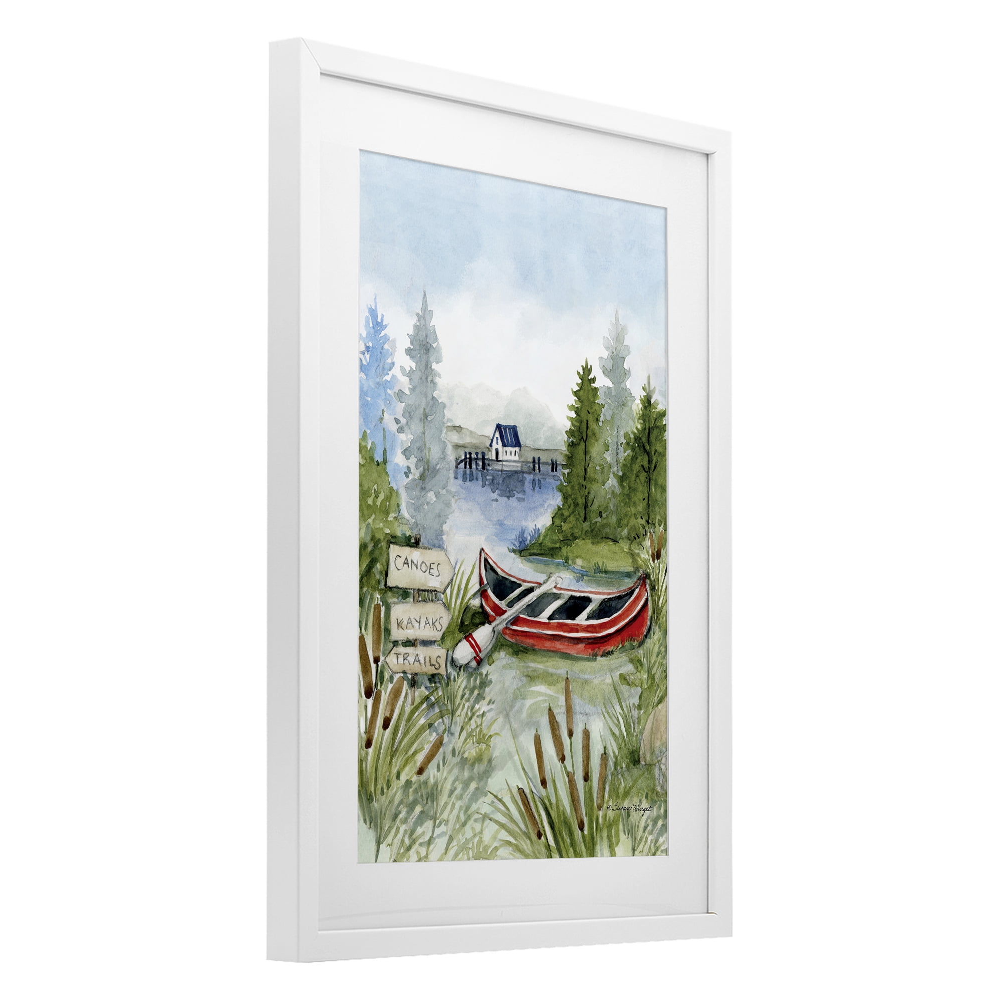 Stupell Industries Canoe On Lake White Framed Print Under Glass, design by Susan Winget
