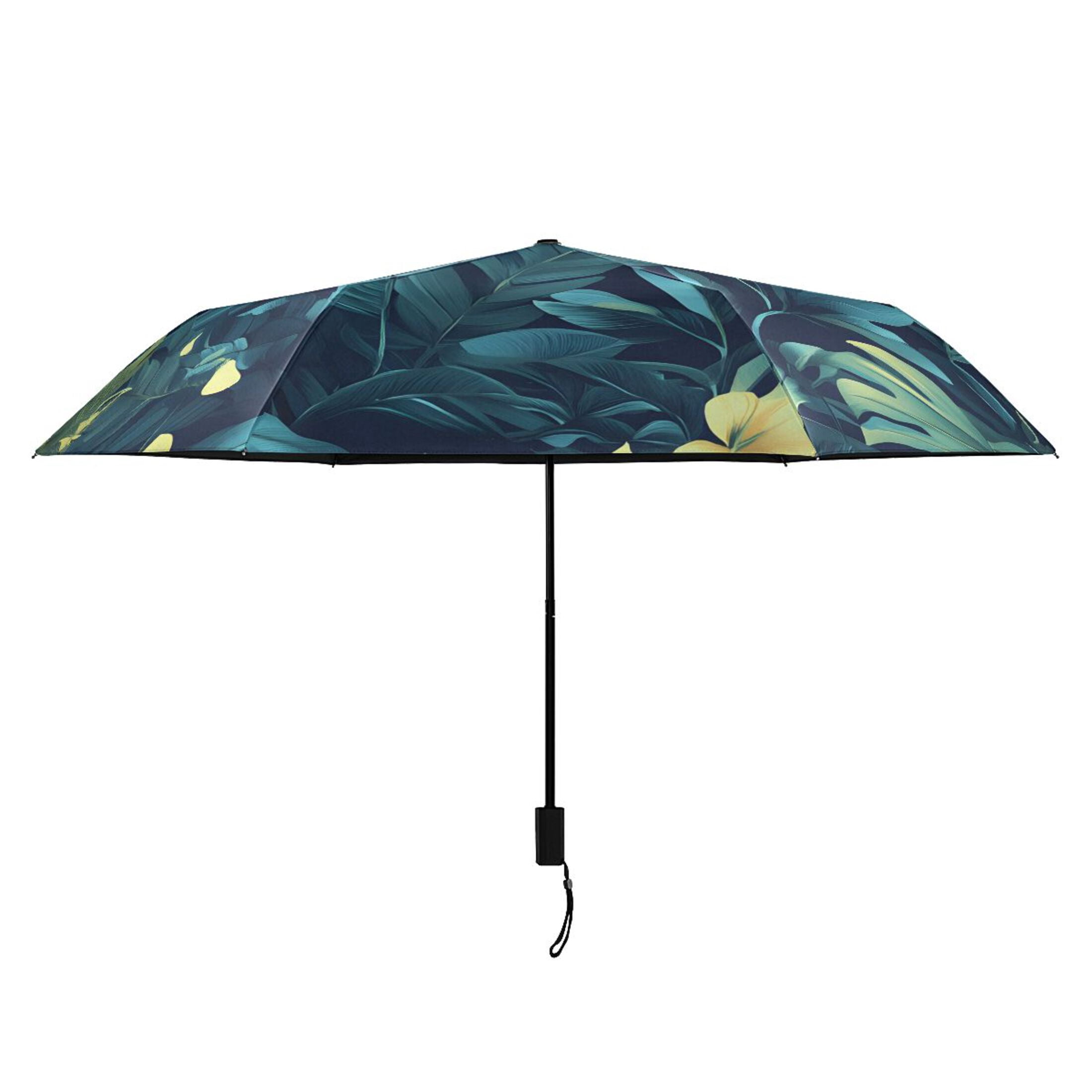 ALAZA Palm Tropical Leaves UPF 50+ Compact Folding Umbrella for Rain Travel Umbrella Packable