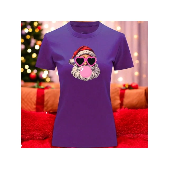 Playera Blusa Con Estampado De Santa Fashion Con Lentes Y Chicle Ropa De Mujer Color Morado Talla Grande Marca Emil SaEs